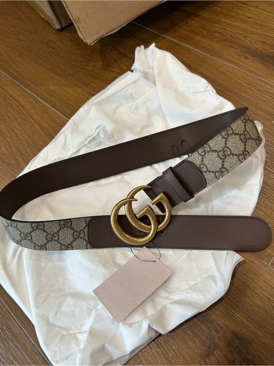 New Gucci Brown Belt Supreme Leather With Polished Golden Double G Buckle 80/32